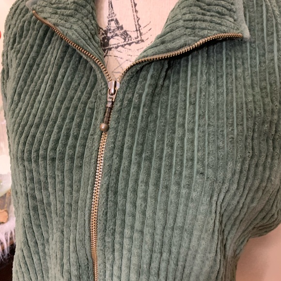 Woolrich Kinsdale Corduroy Vest Womens Medium Green Zipper Pockets Mock Neck - Picture 3 of 6